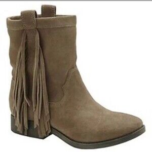 Post Suede Fringe Western Boots Tan Brown Block Heel New Size 7
